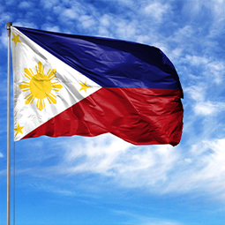 image drapeau de la philippines de couleurs bleu, blanc et rouge avec un motif de soleil