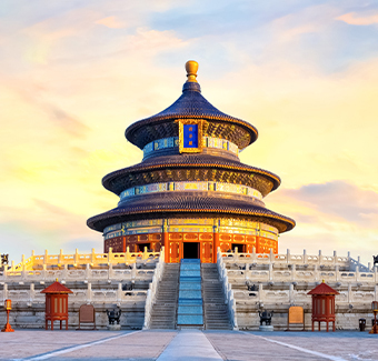 image du Temple du Ciel de couleur rouge blanche et bleu à Pékin