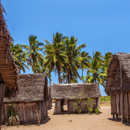 image de plusieurs petites maisons marronnes bioclimatiques construite en matériel végétal